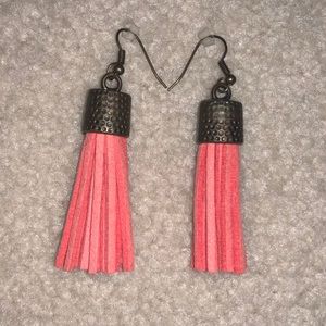 Coral Suede Tassel Earrings